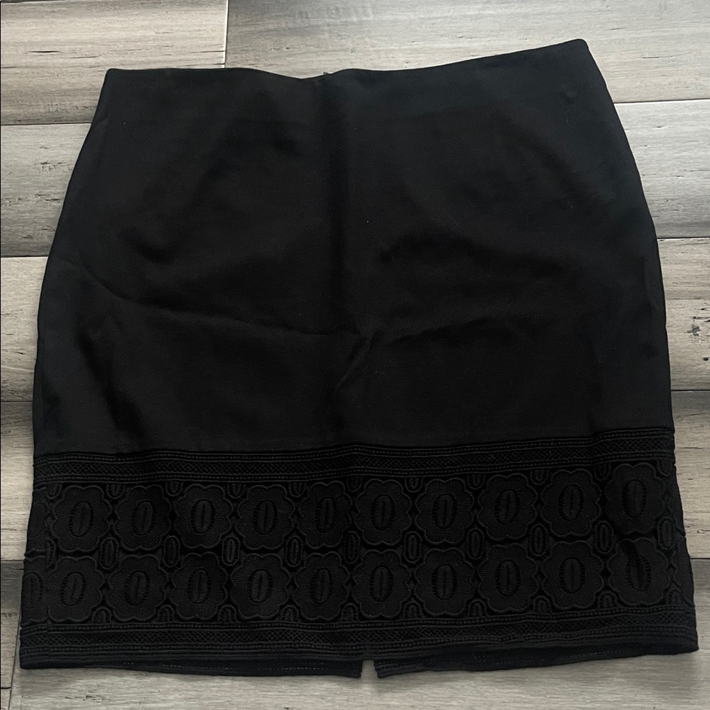 Talbots Womens Pencil Skirt Floral Embroidered Lace Trim Black Size 16P